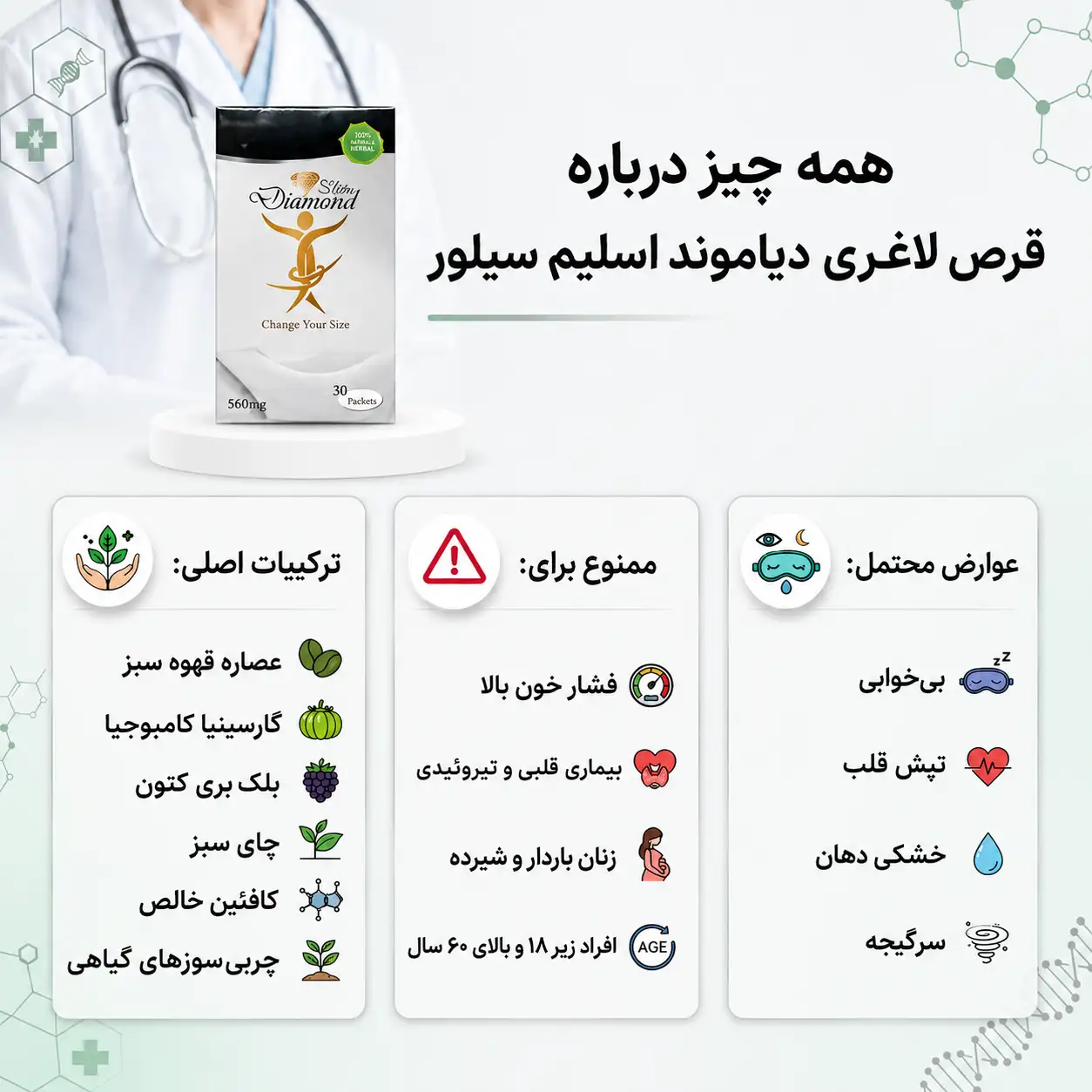 قرص لاغری دیاموند اسلیم سیلور 2 قرص لاغری دیاموند اسلیم سیلور