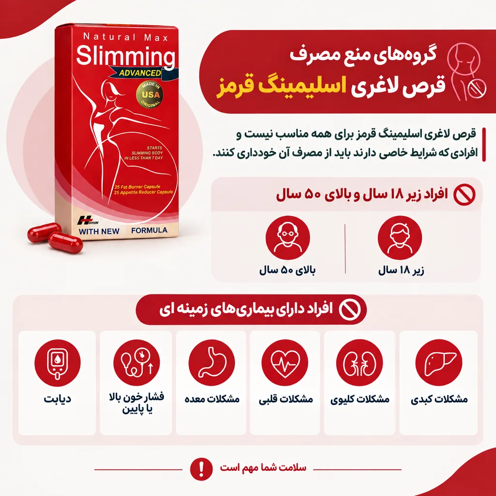 قرص لاغری اسلیمینگ قرمز 2 گروههای منع مصرف قرص لاغری اسلیمینگ قرمز